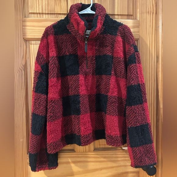 Thread & Supply Red and Black Fleece Pullover - Picture 1 of 6